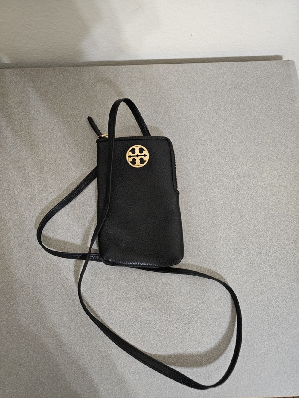 Tory Burch Black Pebbled Leather Crossbody with Gold Logo